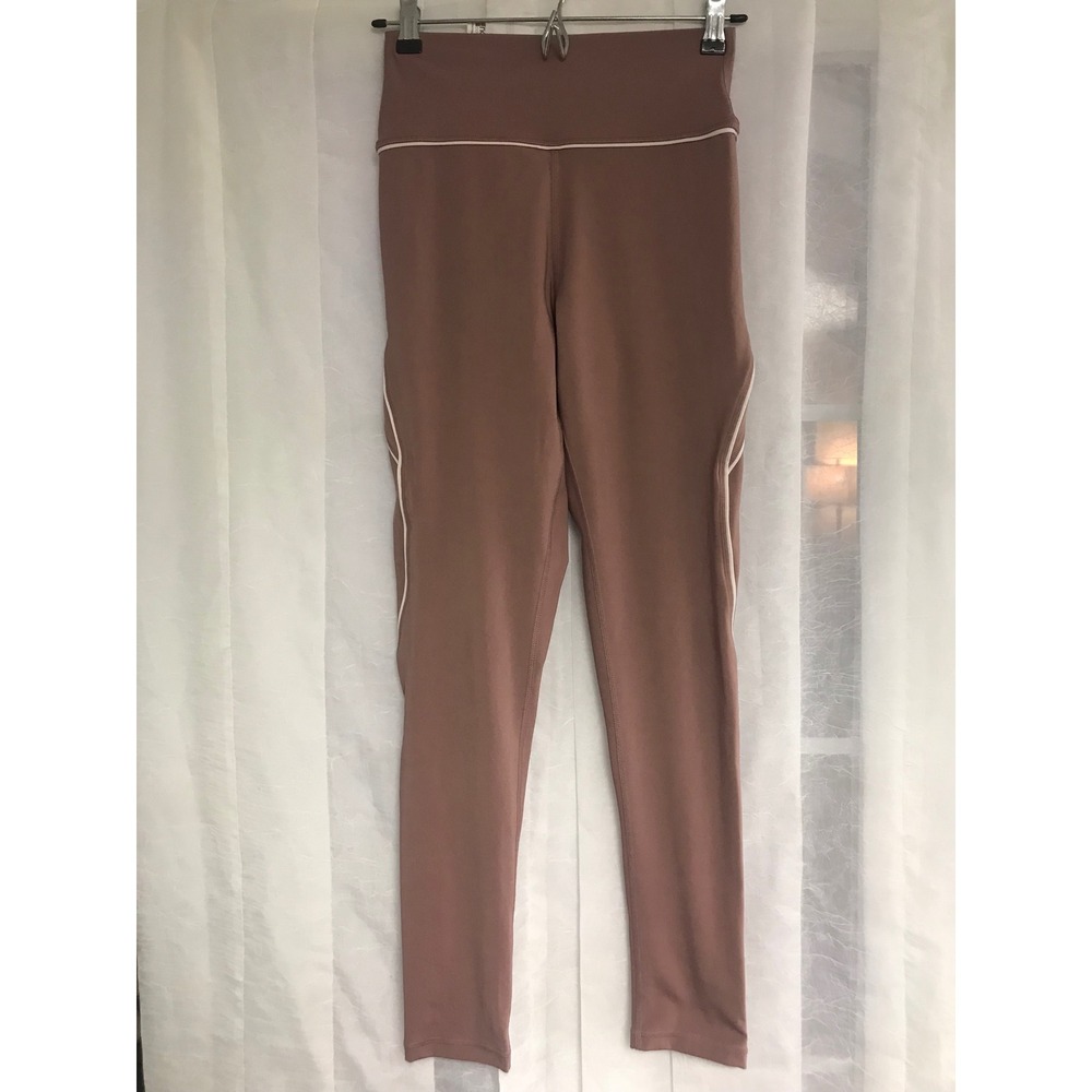 Buffbunny Collection Mauve High Waisted Leggings White Contrast Piping Medium